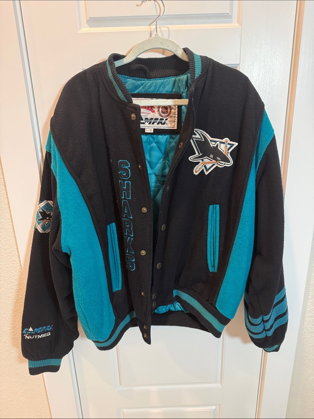 San Jose Sharks Black & Teal Varsity Jacket